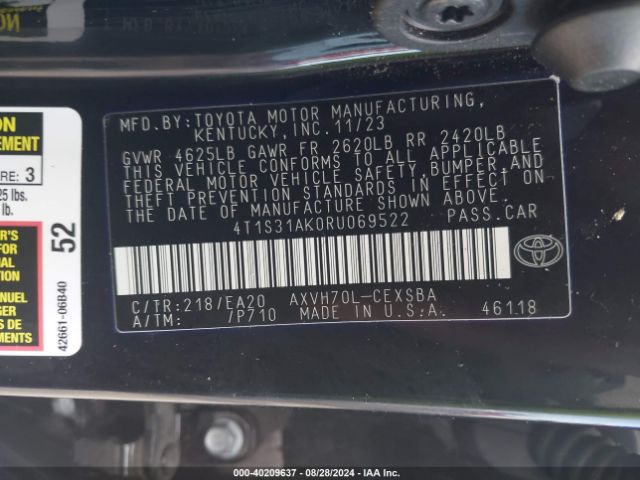 Photo 8 VIN: 4T1S31AK0RU069522 - TOYOTA CAMRY 