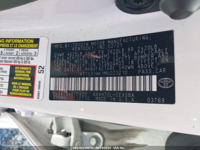 Photo 8 VIN: 4T1S31AK1MU023710 - TOYOTA CAMRY 