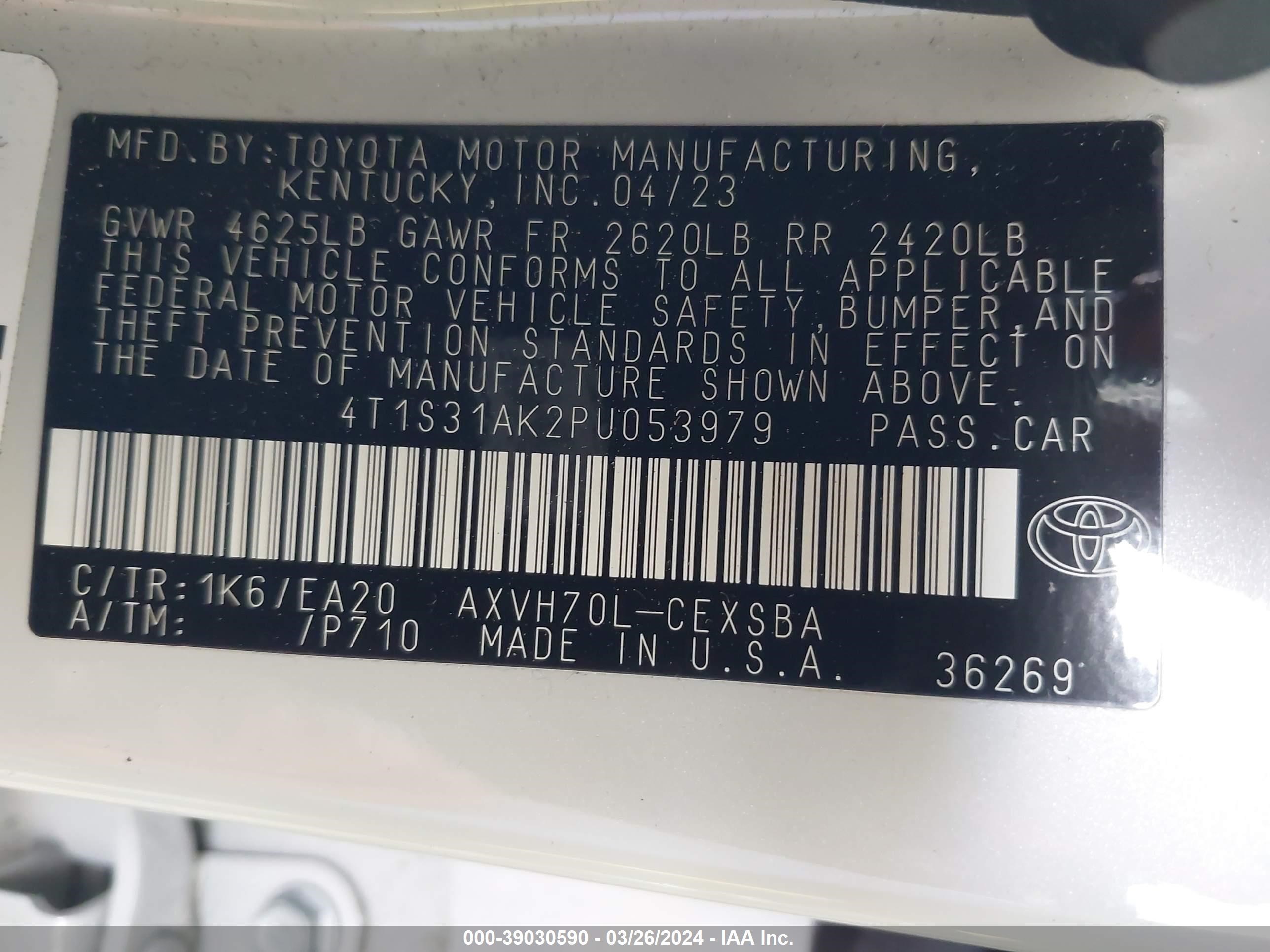 Photo 8 VIN: 4T1S31AK2PU053979 - TOYOTA CAMRY 