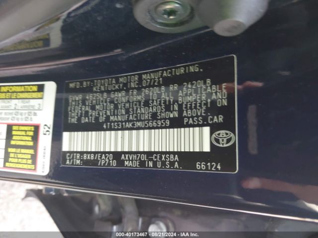 Photo 8 VIN: 4T1S31AK3MU566959 - TOYOTA CAMRY 