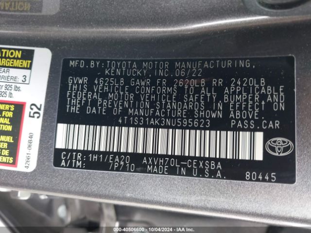 Photo 8 VIN: 4T1S31AK3NU595623 - TOYOTA CAMRY 