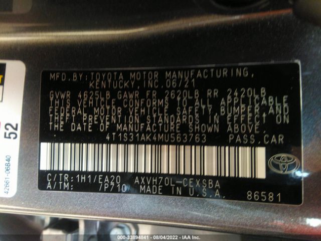 Photo 8 VIN: 4T1S31AK4MU563763 - TOYOTA CAMRY 