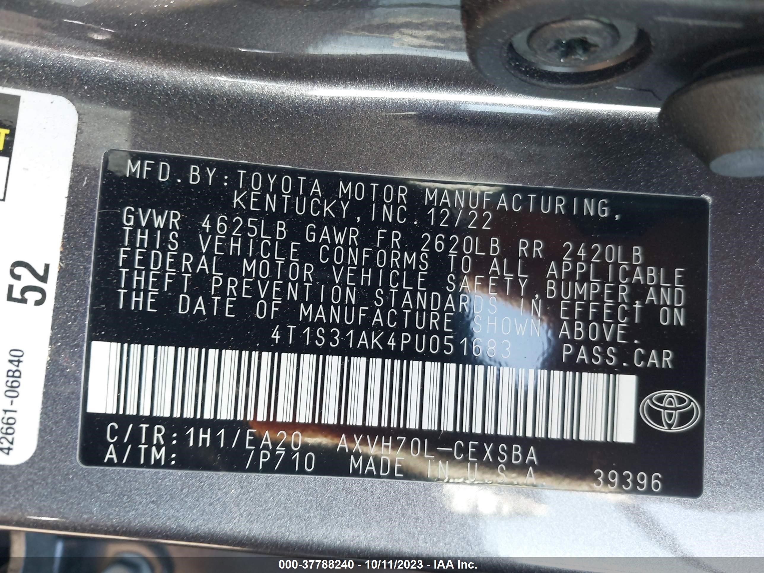 Photo 8 VIN: 4T1S31AK4PU051683 - TOYOTA CAMRY 