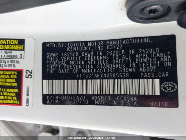 Photo 8 VIN: 4T1S31AKXNU585638 - TOYOTA CAMRY 