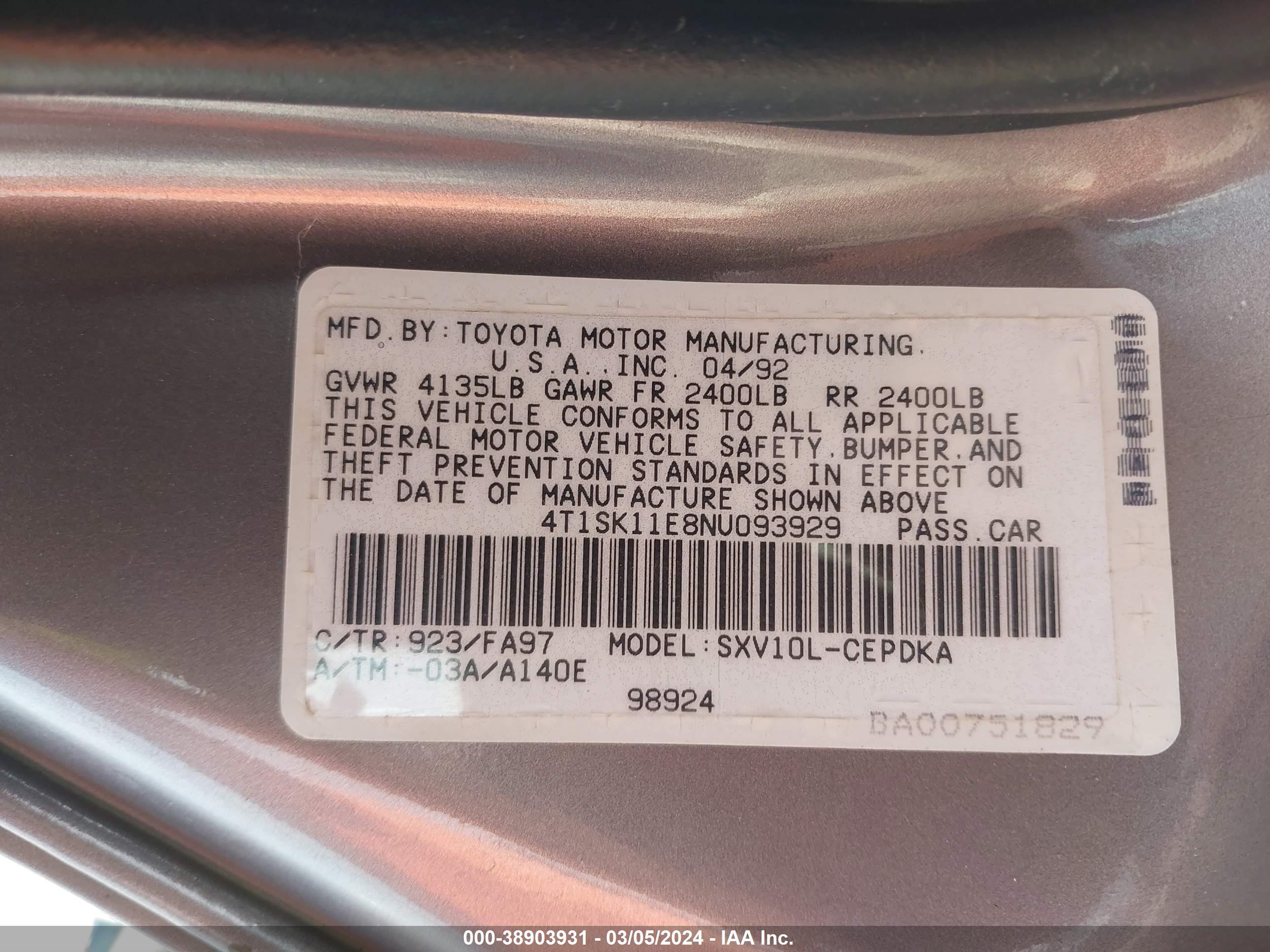 Photo 8 VIN: 4T1SK11E8NU093929 - TOYOTA CAMRY 