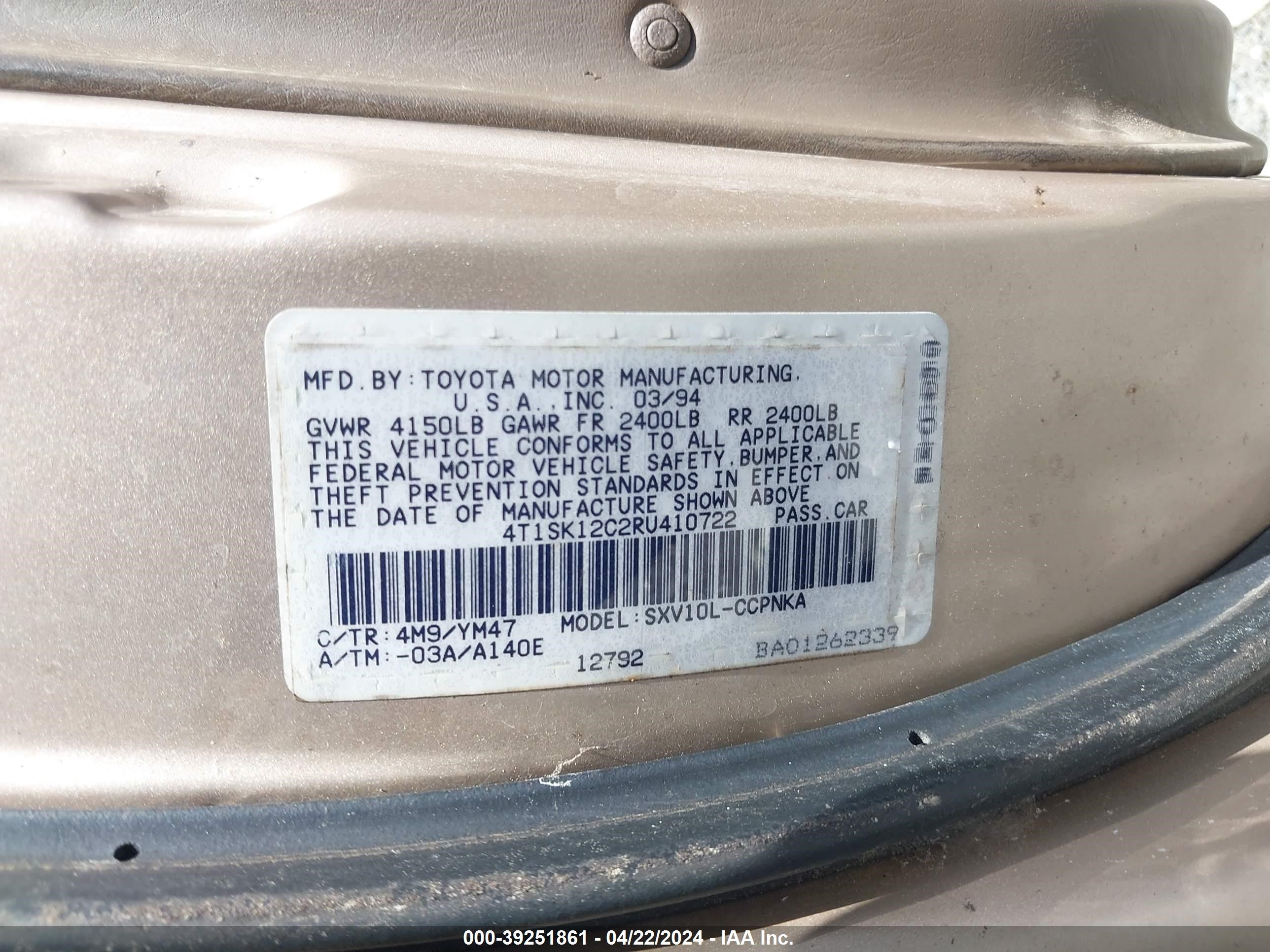 Photo 8 VIN: 4T1SK12C2RU410722 - TOYOTA CAMRY 