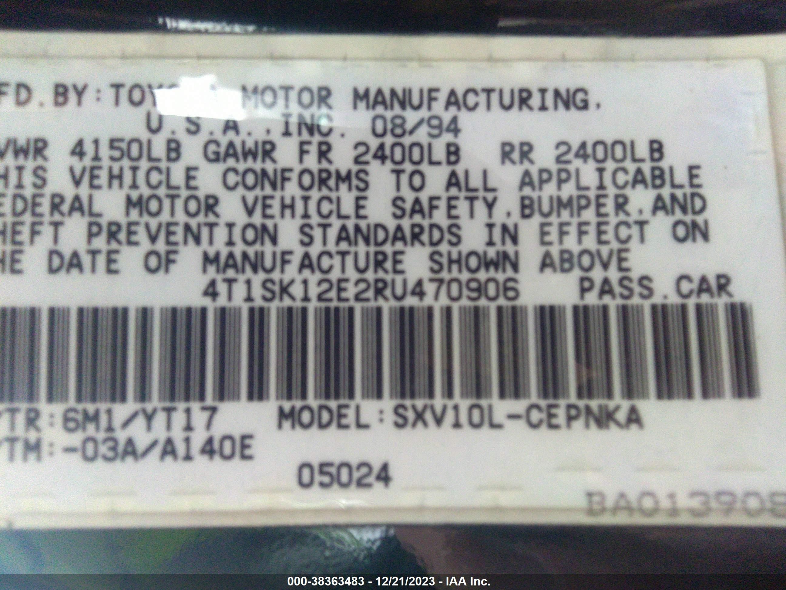 Photo 8 VIN: 4T1SK12E2RU470906 - TOYOTA CAMRY 