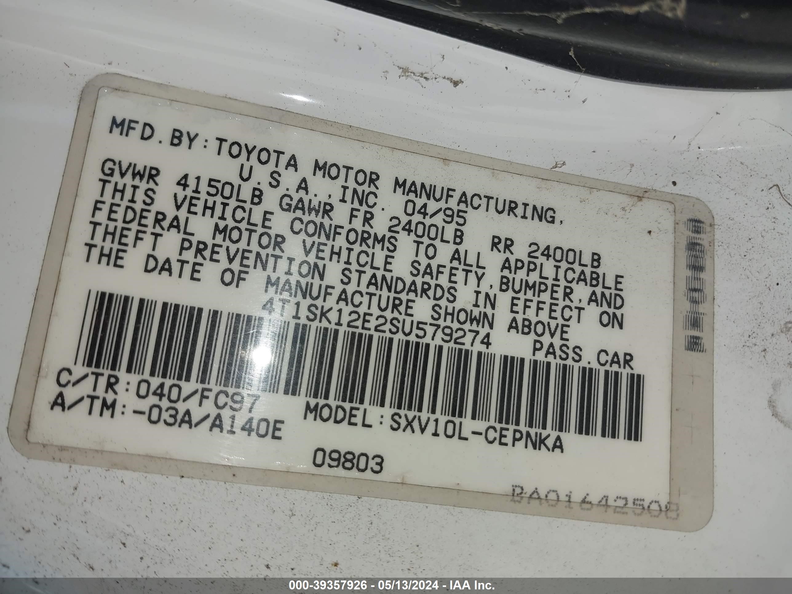 Photo 8 VIN: 4T1SK12E2SUS57927 - TOYOTA CAMRY 