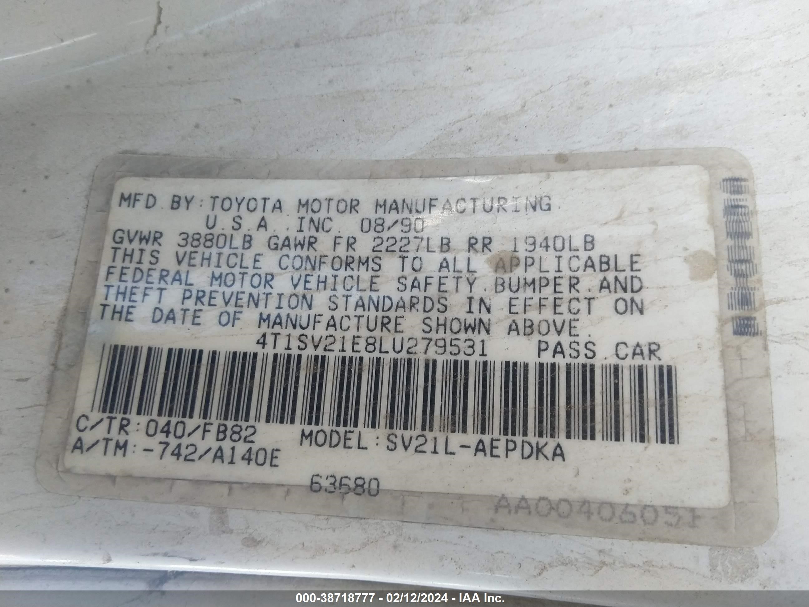 Photo 8 VIN: 4T1SV21E8LU279531 - TOYOTA CAMRY 