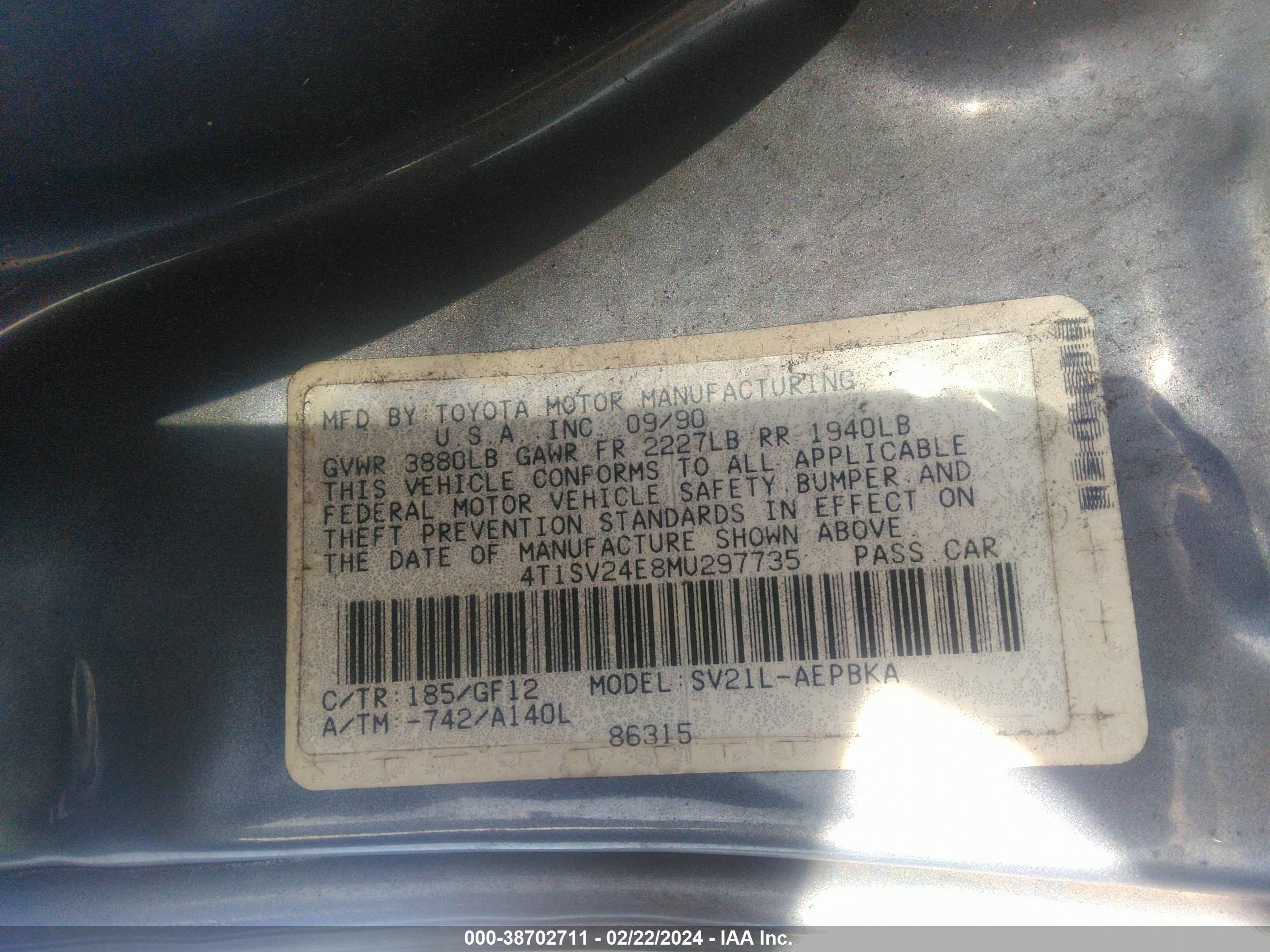 Photo 8 VIN: 4T1SV24E8MU297735 - TOYOTA CAMRY 