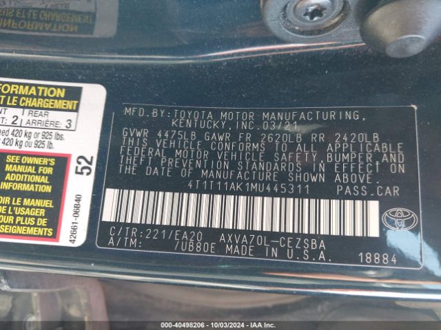 Photo 8 VIN: 4T1T11AK1MU445311 - TOYOTA CAMRY 