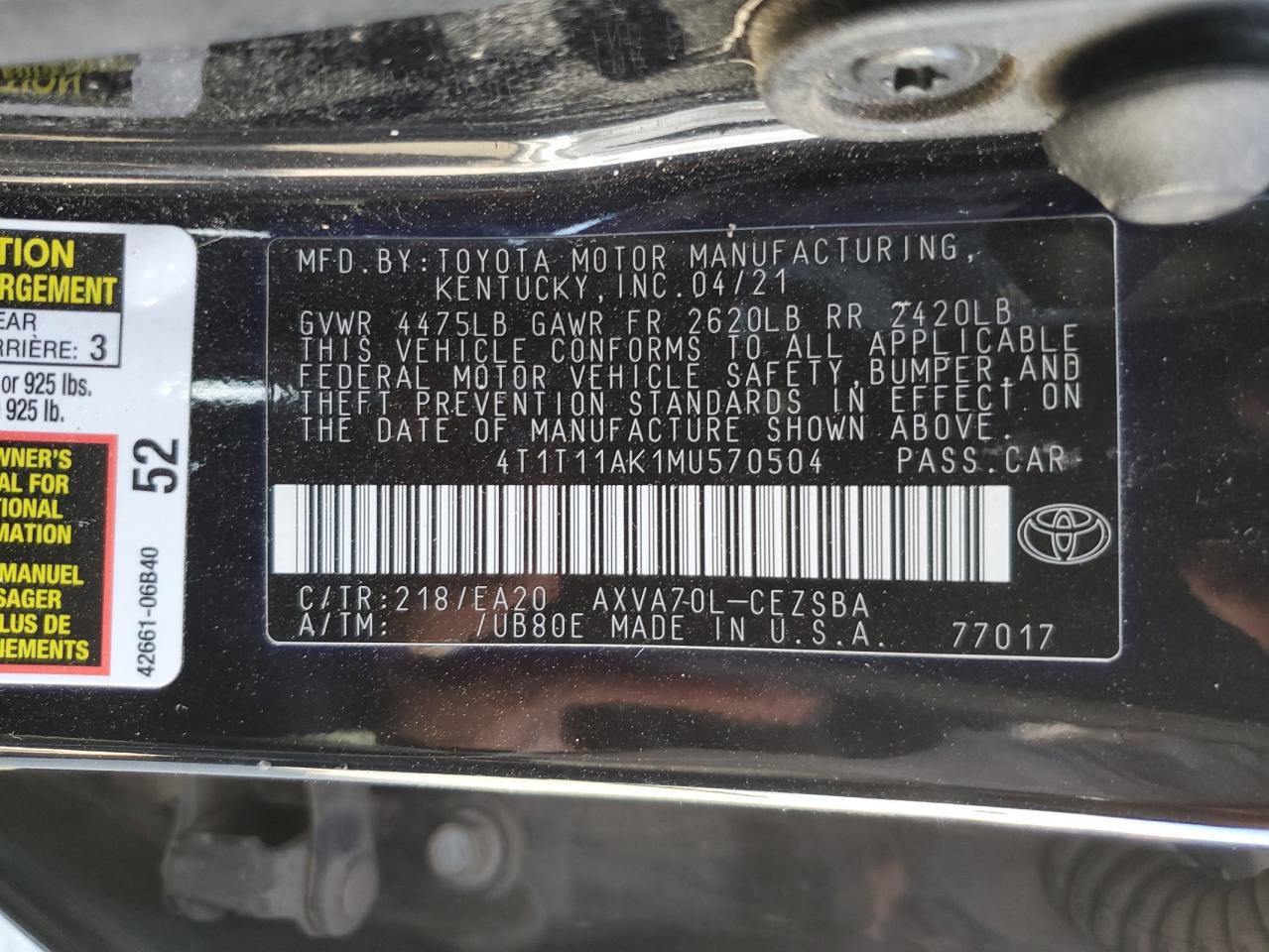 Photo 12 VIN: 4T1T11AK1MU570504 - TOYOTA CAMRY 