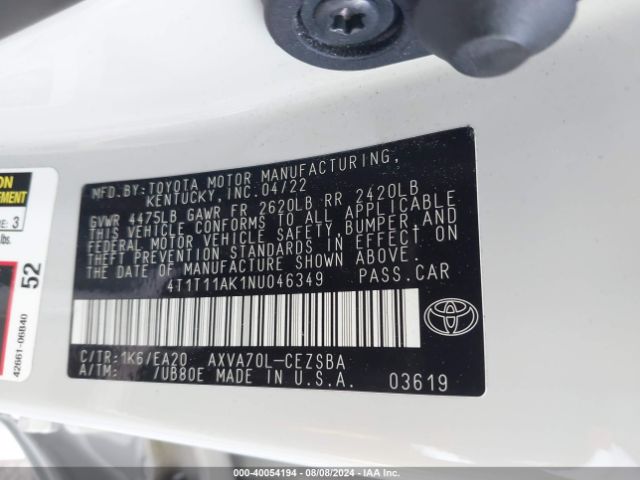 Photo 8 VIN: 4T1T11AK1NU046349 - TOYOTA CAMRY 