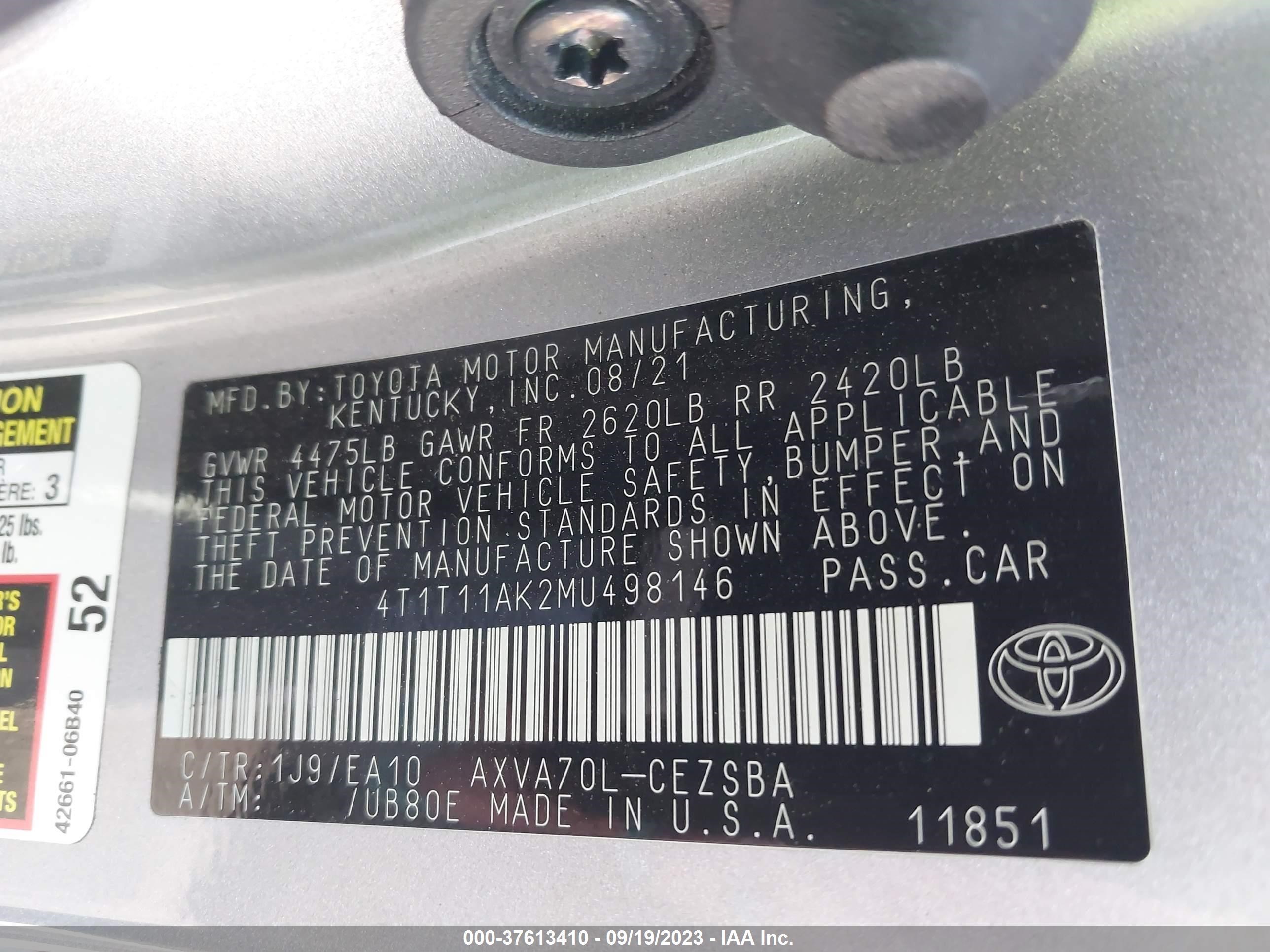 Photo 8 VIN: 4T1T11AK2MU498146 - TOYOTA CAMRY 