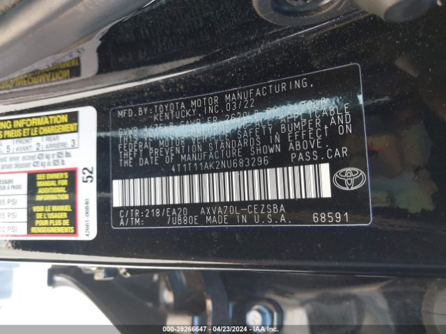 Photo 8 VIN: 4T1T11AK2NU683296 - TOYOTA CAMRY 