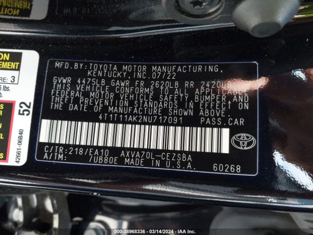 Photo 8 VIN: 4T1T11AK2NU717091 - TOYOTA CAMRY 