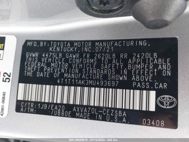 Photo 8 VIN: 4T1T11AK3MU493697 - TOYOTA CAMRY 