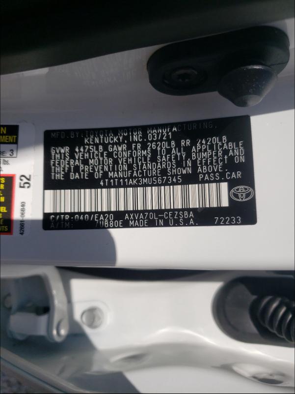 Photo 9 VIN: 4T1T11AK3MU567345 - TOYOTA CAMRY SE N 