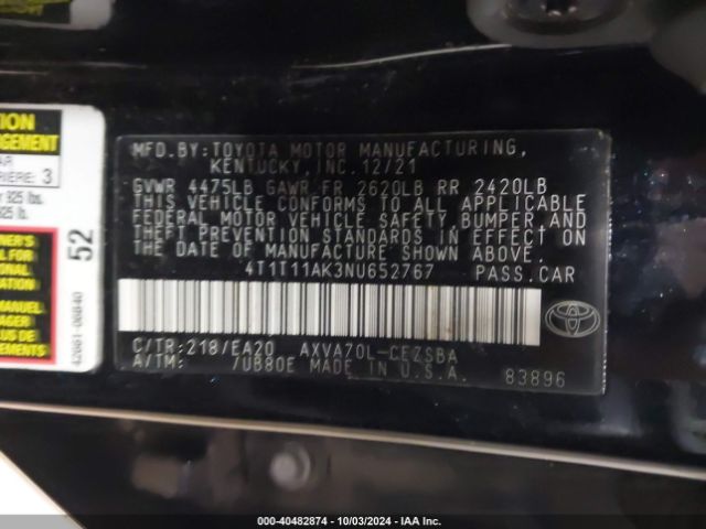 Photo 8 VIN: 4T1T11AK3NU652767 - TOYOTA CAMRY 