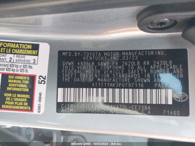 Photo 8 VIN: 4T1T11AK3PU797116 - TOYOTA CAMRY 