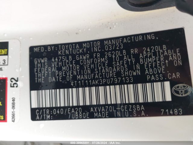 Photo 8 VIN: 4T1T11AK3PU797133 - TOYOTA CAMRY 