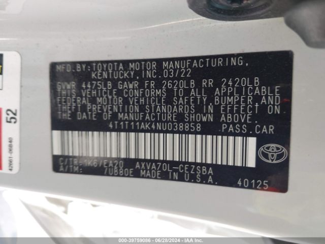 Photo 8 VIN: 4T1T11AK4NU038858 - TOYOTA CAMRY 