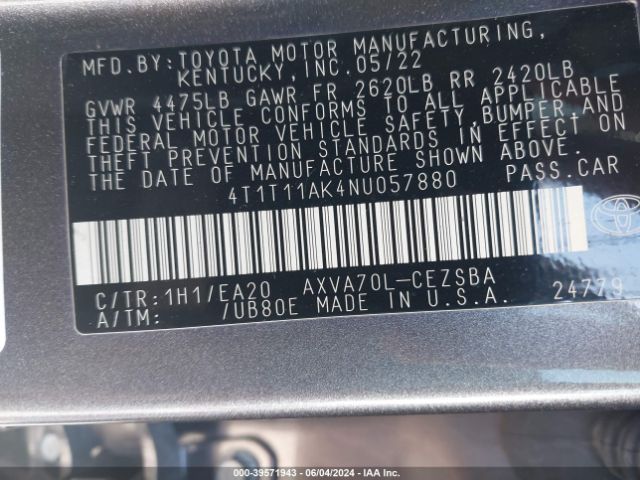 Photo 8 VIN: 4T1T11AK4NU057880 - TOYOTA CAMRY 