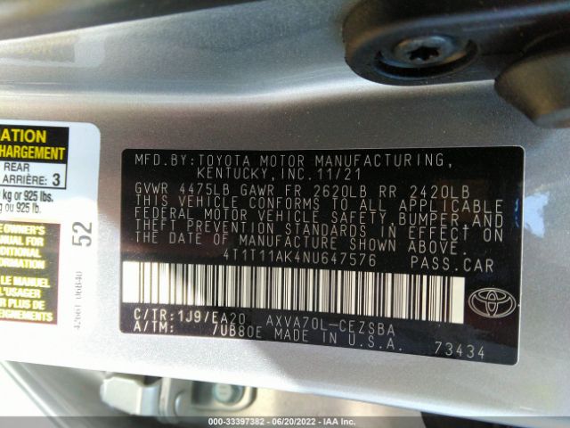 Photo 8 VIN: 4T1T11AK4NU647576 - TOYOTA CAMRY 