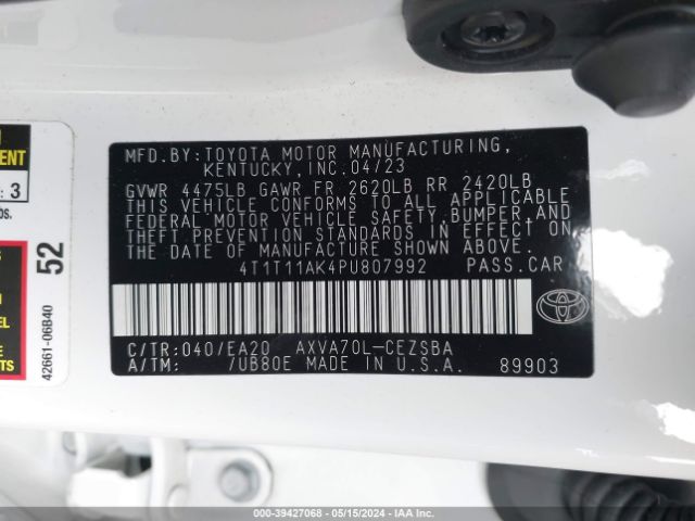 Photo 8 VIN: 4T1T11AK4PU807992 - TOYOTA CAMRY 