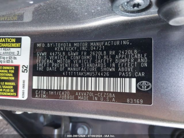 Photo 8 VIN: 4T1T11AK5MU574426 - TOYOTA CAMRY 