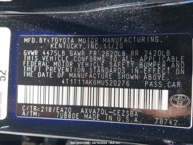 Photo 8 VIN: 4T1T11AK6MU520276 - TOYOTA CAMRY 