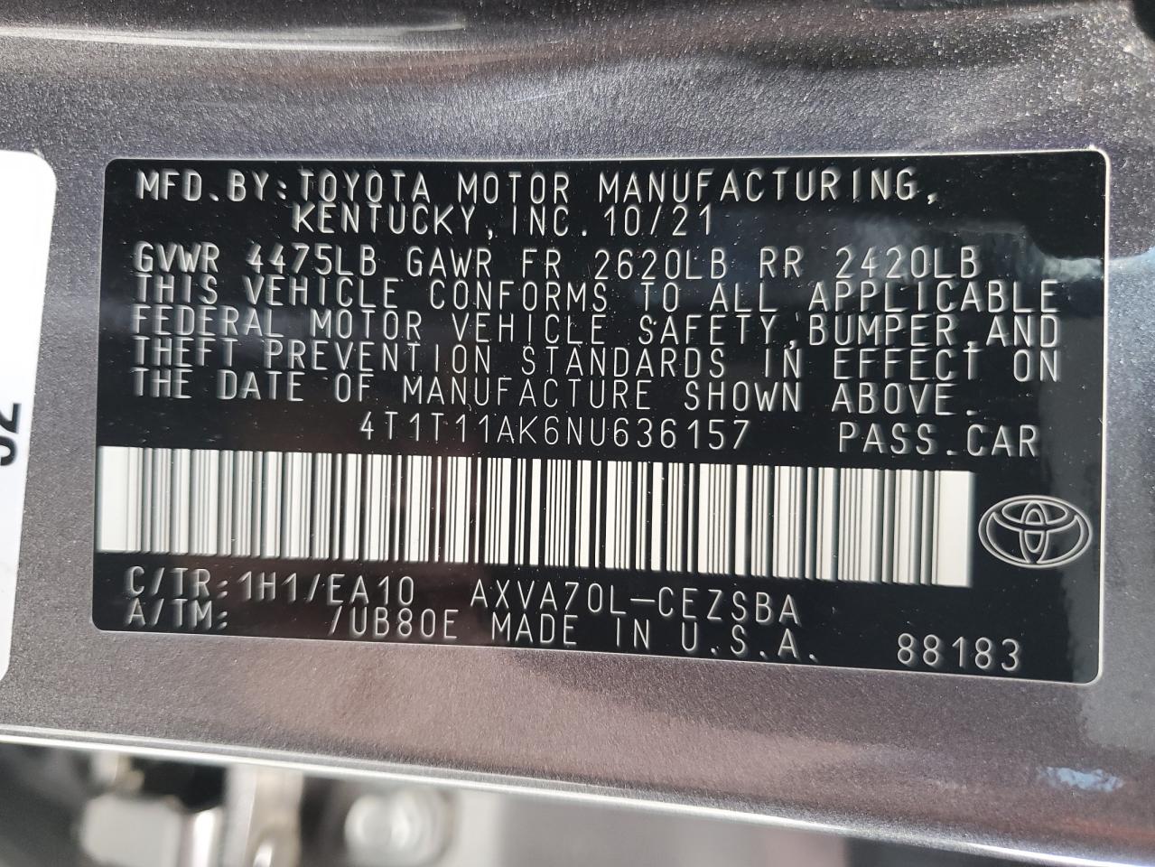 Photo 12 VIN: 4T1T11AK6NU636157 - TOYOTA CAMRY 