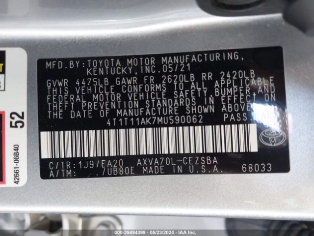 Photo 8 VIN: 4T1T11AK7MU590062 - TOYOTA CAMRY 