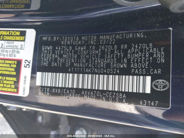 Photo 8 VIN: 4T1T11AK7NU040524 - TOYOTA CAMRY 