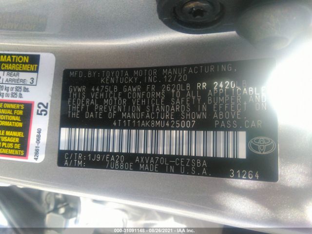 Photo 8 VIN: 4T1T11AK8MU425007 - TOYOTA CAMRY 