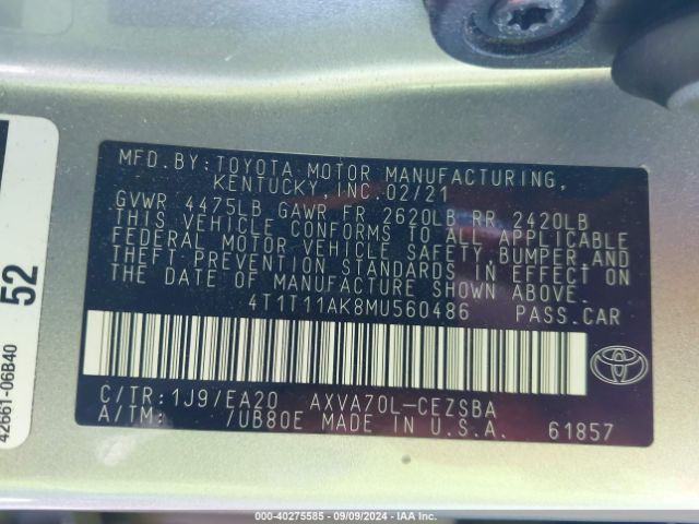 Photo 8 VIN: 4T1T11AK8MU560486 - TOYOTA CAMRY 