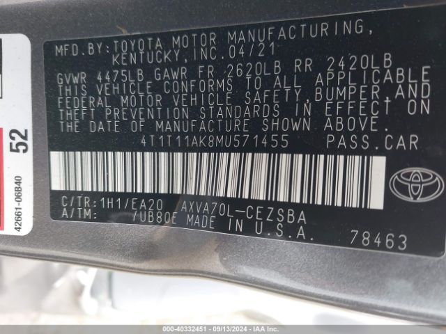 Photo 8 VIN: 4T1T11AK8MU571455 - TOYOTA CAMRY 