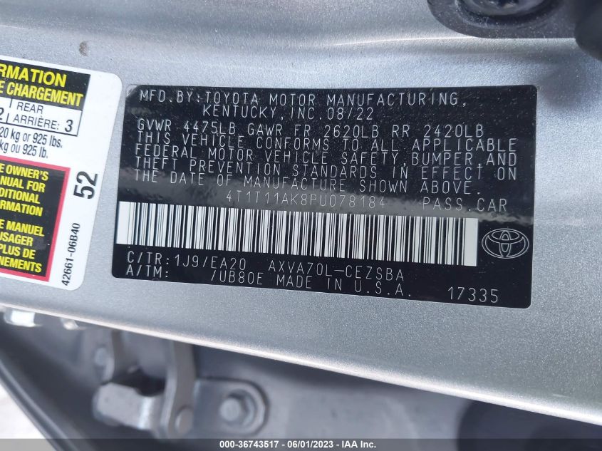 Photo 8 VIN: 4T1T11AK8PU078184 - TOYOTA CAMRY 