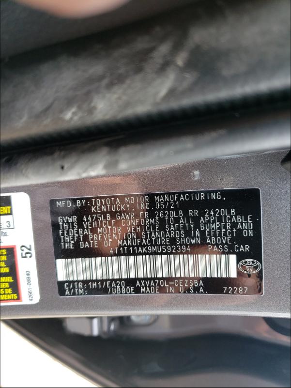 Photo 9 VIN: 4T1T11AK9MU592394 - TOYOTA CAMRY SE N 