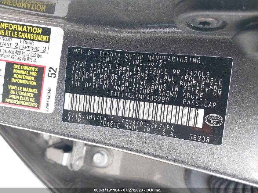 Photo 8 VIN: 4T1T11AKXMU485290 - TOYOTA CAMRY 