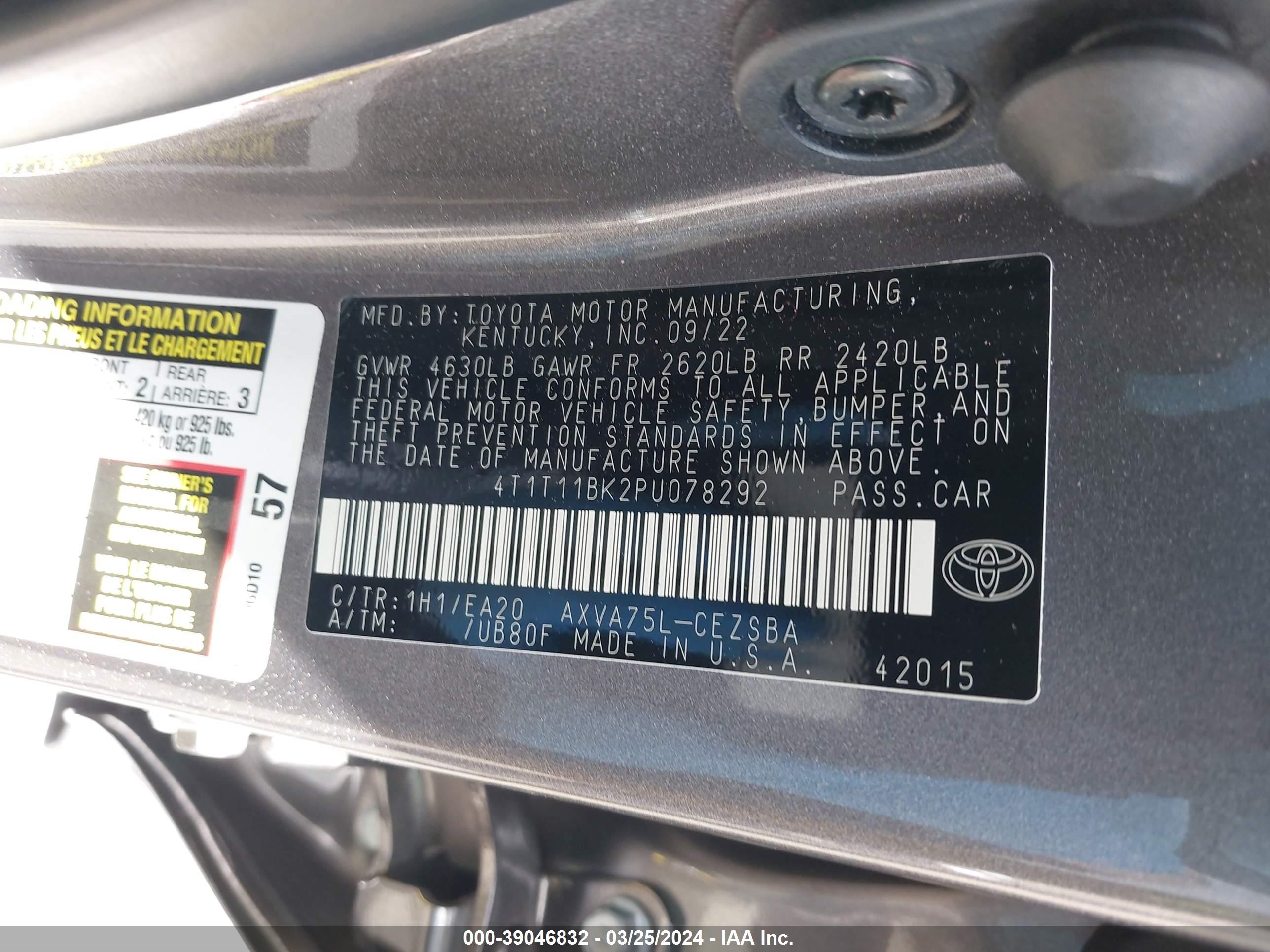 Photo 8 VIN: 4T1T11BK2PU078292 - TOYOTA CAMRY 