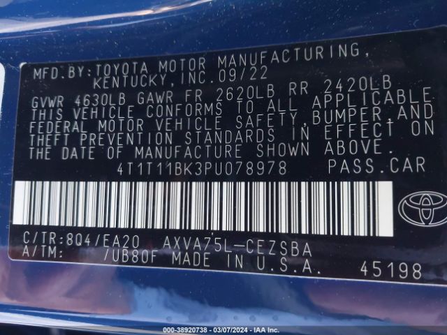 Photo 8 VIN: 4T1T11BK3PU078978 - TOYOTA CAMRY 