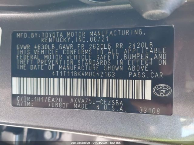 Photo 8 VIN: 4T1T11BK4MU042163 - TOYOTA CAMRY 