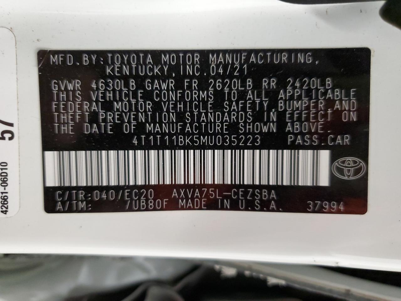 Photo 11 VIN: 4T1T11BK5MU035223 - TOYOTA CAMRY 