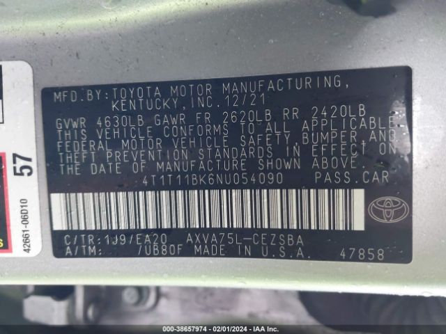 Photo 8 VIN: 4T1T11BK6NU054090 - TOYOTA CAMRY 