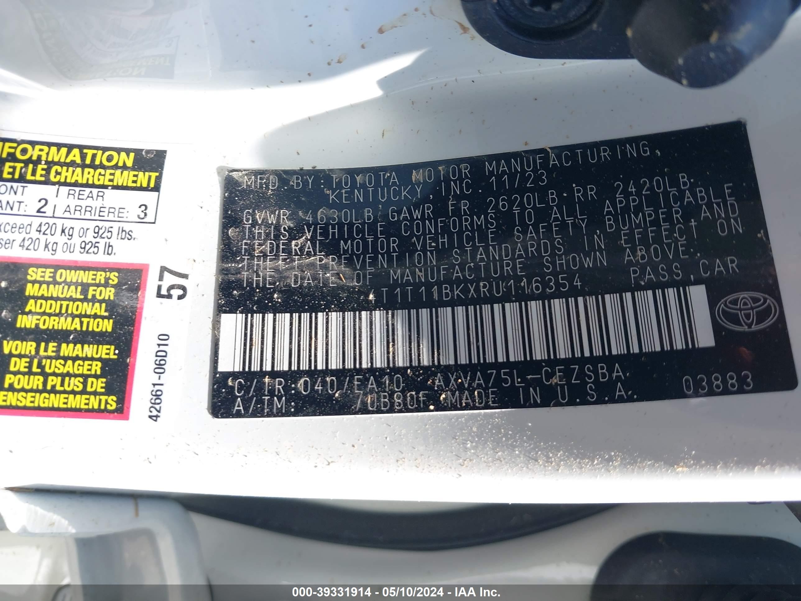 Photo 8 VIN: 4T1T11BKXRU116354 - TOYOTA CAMRY 