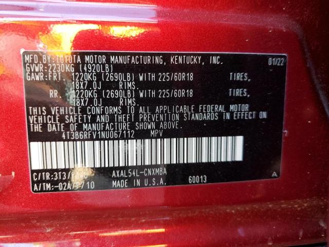 Photo 9 VIN: 4T3B6RFV1NU067112 - TOYOTA RAV4 XLE P 