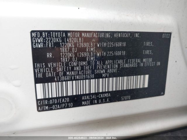 Photo 8 VIN: 4T3B6RFV1NU091698 - TOYOTA RAV4 