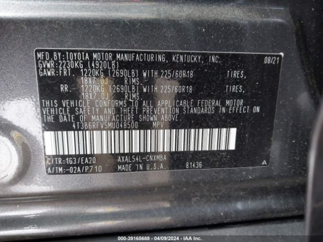 Photo 8 VIN: 4T3B6RFV5MU048500 - TOYOTA RAV4 