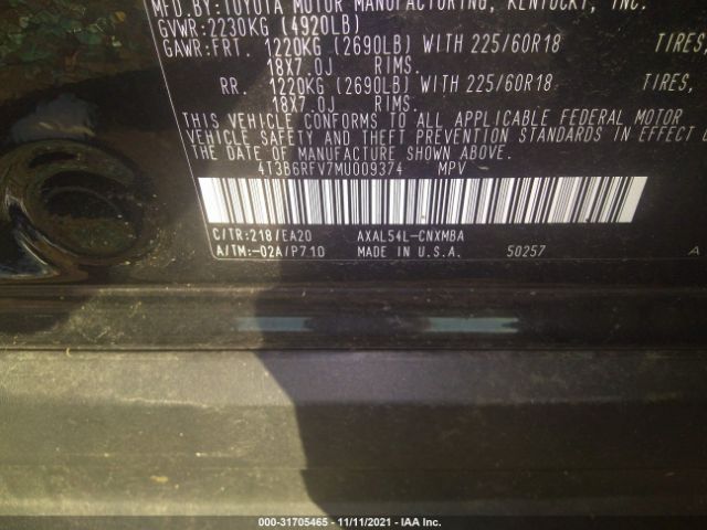 Photo 8 VIN: 4T3B6RFV7MU009374 - TOYOTA RAV4 